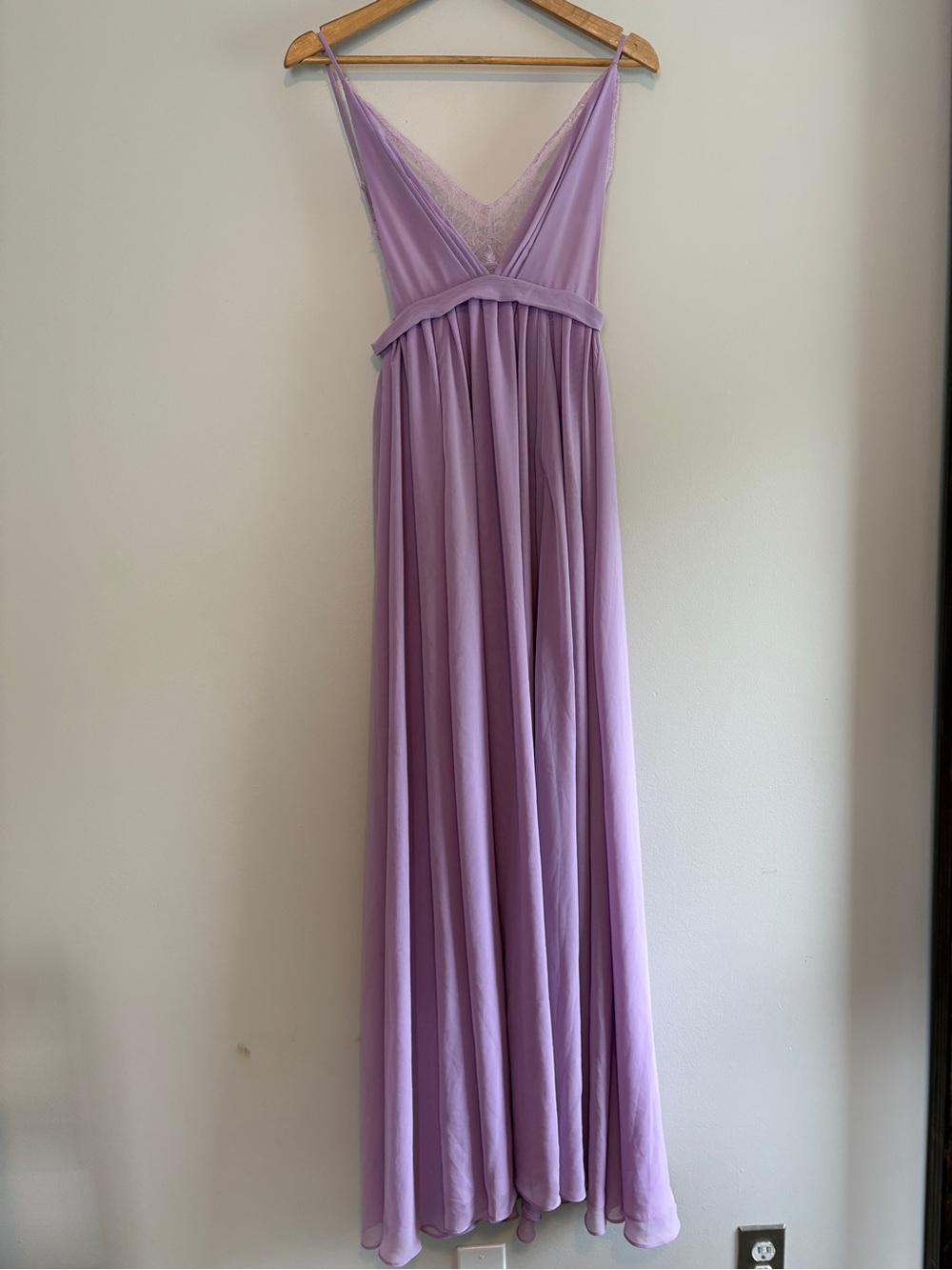 Lilac V-Neck Lace-Trim Spaghetti Strap Maxi Dress